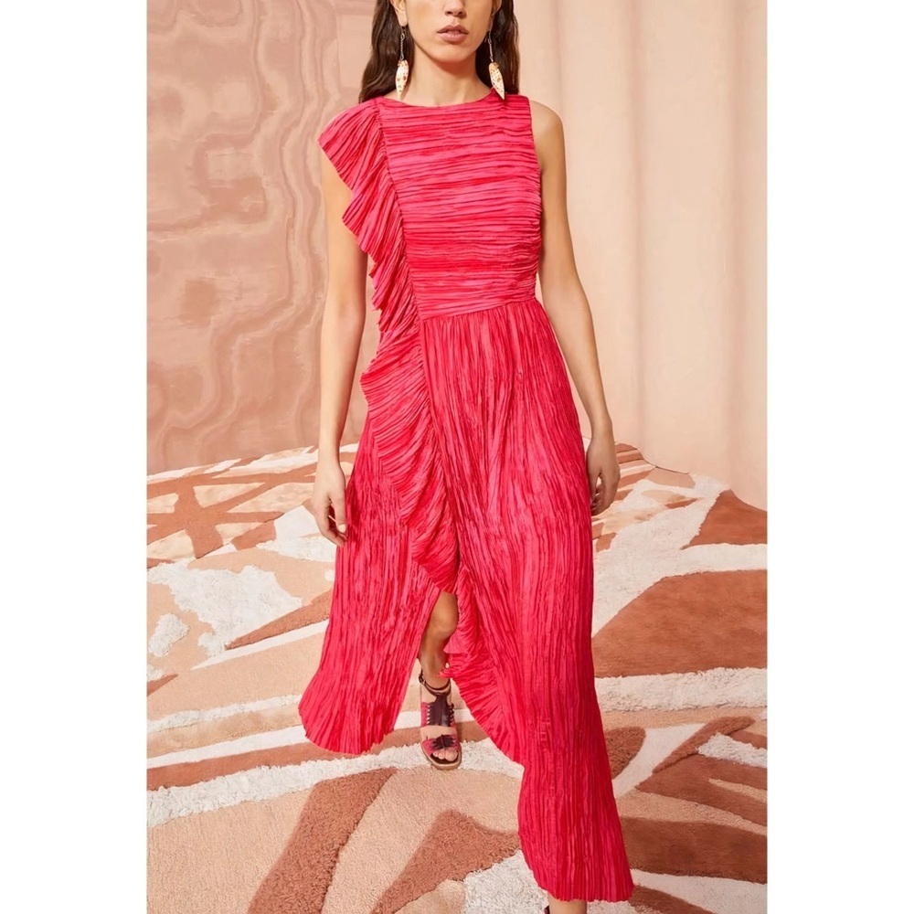 Ulla Johnson Midi Ruffle Satin Circe Sleeveless Dress